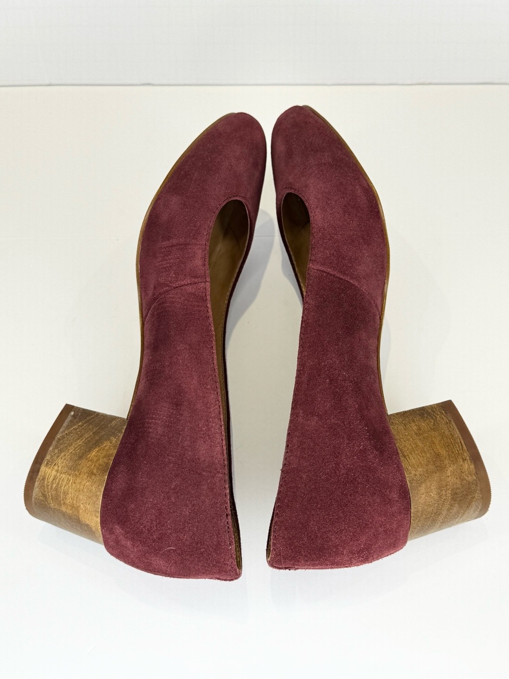 Madewell Ella Pumps Wood Heel Women's Size 6 Round Toe Suede Burgundy - Picture 6 of 8
